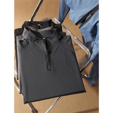 輕量化高彈！立領拉鏈設計！外貿男裝春秋純色3D立體速干長袖T恤