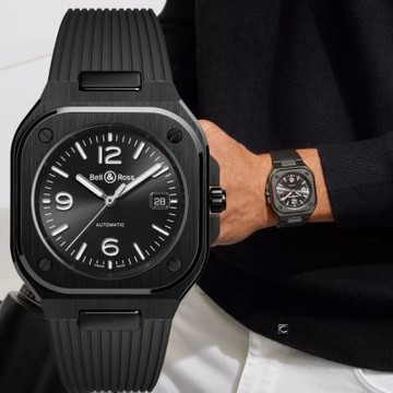 Bell & Ross Urban BR05系列都市冒險陶瓷機械腕錶-41mm黑膠 BR05A-BL-CE/SRB