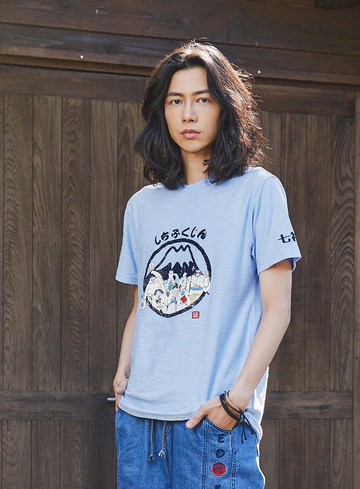 江戶勝 日系 男裝 富士山 七福神短袖T恤(淺藍色) #上衣