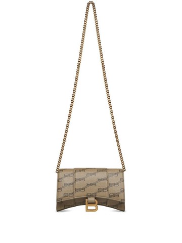 Balenciaga - Hourglass BB-monogram wallet with chain - women - Cotton/Polyester/Polyurethane - One Size - Neutrals