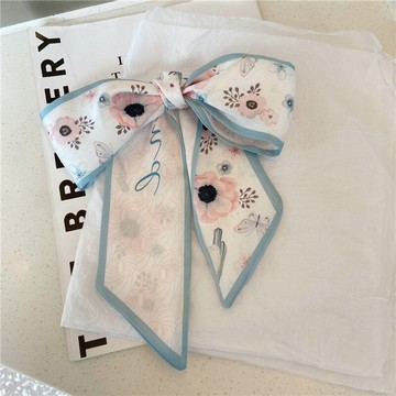花朵小絲巾女長條復古法式綁包包多功能春秋絲帶百搭裝飾雙面發帶