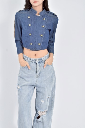 (S) jessica修身短版丹寧牛仔棉質長袖藍色外套