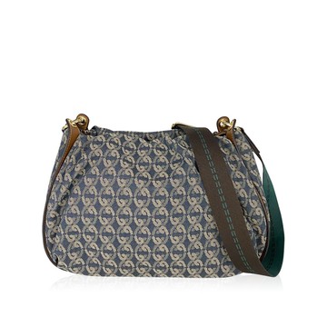 BSL復刻單寧抽皺斜背包+長帶 咖