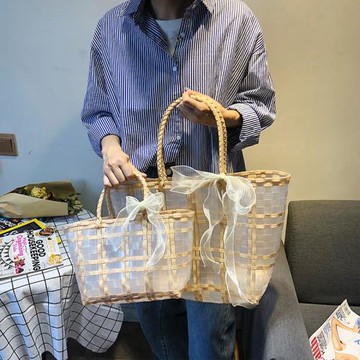 伴娘伴手禮編織包女草編包透明菜籃子手提包2024新款海邊沙灘包夏