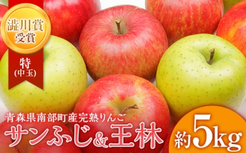 特 (中玉) 青森産 完熟 りんご 約5kg サンふじ 王林 2種セット  青森りんご リンゴ 林檎 青森県 南部町 澁川賞 受賞 果物 くだもの フルーツ F21U-222