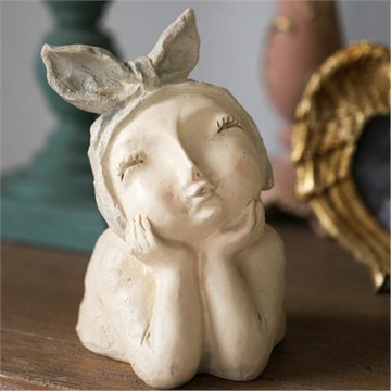 超萌女孩戴浴帽的少女仿粗陶擺件復古做舊擺飾