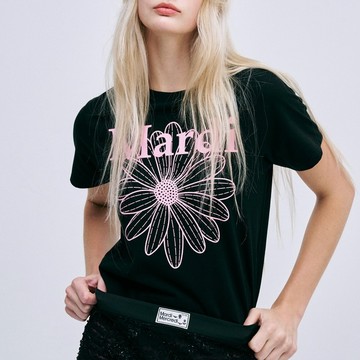 MARDI MERCREDI SLIM TSHIRT 短版上衣 短袖 黑底粉花 韓國代購 女款