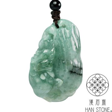 【漢石齋】天然翡翠A貨 如意瑞獸花生玉佩吊墜 冰糯種飄花(29*46*13mm)