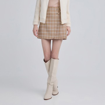 ILEY伊蕾 不對稱金蔥格紋短褲裙(粉；M-XL)