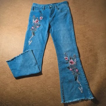 【PANGCHI 龐吉】不收邊繡花牛仔褲