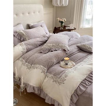 法式刺繡冬季加厚保暖牛奶絨四件套雙面絨珊瑚絨床單被套床上用品