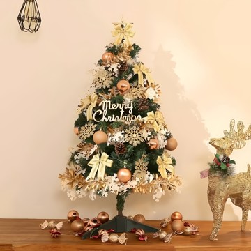 摩達客 耶誕 豪華型裝飾綠色聖誕樹 檳金白大雪花金果球系全套飾品組  3尺(90cm)  綠色 + 金色