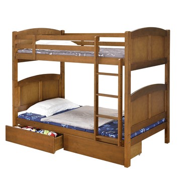 Homelike 喜家居胡桃色實木雙層床(附抽屜x2)(2252)