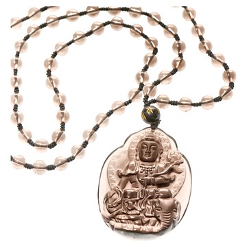 頂級冰晶黑曜石 生肖龍/蛇 普賢菩薩本命佛項鍊，長62cm，平安吉祥 增進財運 開運避邪  DSP-2884-4  1條