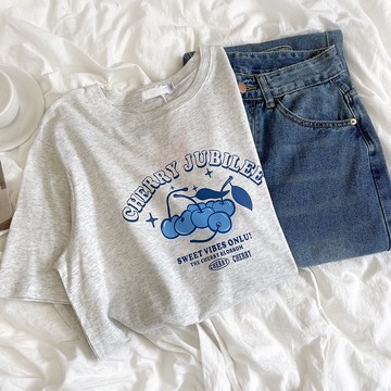 現貨 ⓇⒺⓃⒶ｜甜甜櫻桃🍒｜跳色櫻桃T恤_百搭/休閒/可愛/上衣/短袖上衣/t恤【R20170】