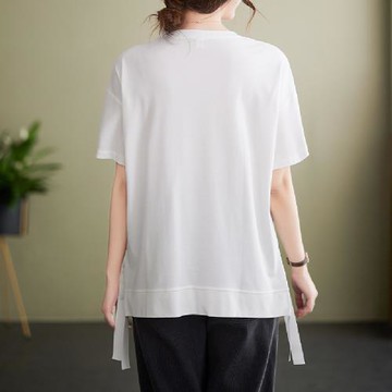 【LANNI 藍尼】★拼接圓領造型短袖上衣(上衣/女裝/T恤/休閒/百搭)