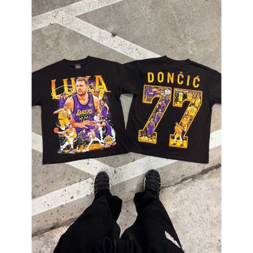 湖人隊東契奇人像T恤籃球球星東77美式數碼白墨直噴純棉寬松短袖