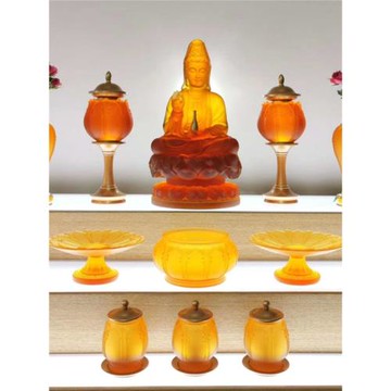 琉璃吉祥花佛具套裝香爐裝飾品供佛果盤圣水杯燈花瓶佛堂用品家居
