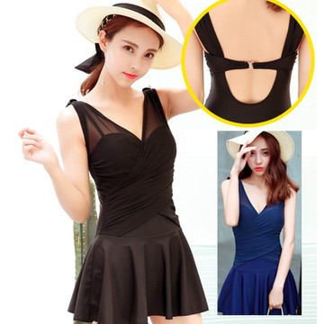 Biki.泳衣M-2L畢昂前紗鋼圈連身裙泳裝