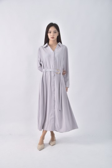 (XL) net排扣紫色綁帶洋裝