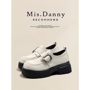 與愛私奔~真皮厚底樂福鞋女秋2025增高白色單鞋英倫瑪麗珍小皮鞋