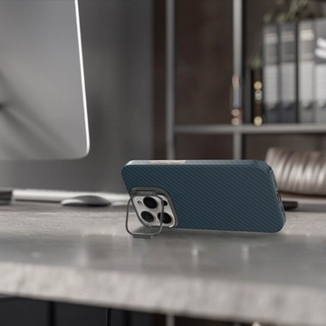 【iPhone 16】超強手機支架磁吸防彈纖維保護殼 - 消光藍