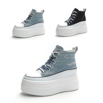 Taroko 孔雀藍牛仔帆布高幫厚底內增高休閒鞋(2色可選)