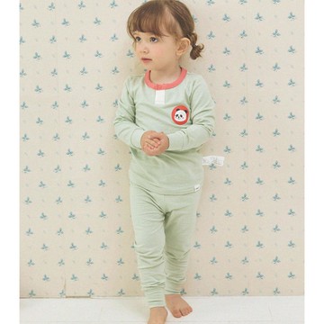 韓國 Cordi-i - 無螢光棉薄款彈性長袖家居服-熊貓-湖水綠