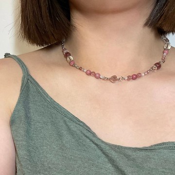 草莓泡泡 | 天然礦石水晶 草莓晶 白水晶 月光石 超七 鋼鍊 項鍊