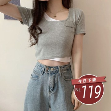 【台灣發貨】韓版小眾設計感小個子假兩件短版上衣 短版上衣 短板上衣 衣服 女裝 t恤 短袖t恤【T3