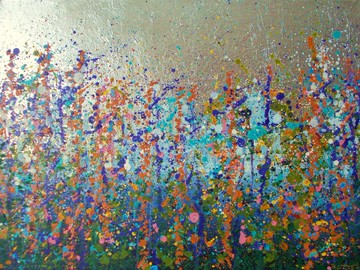 銀色油畫抽象夏日風景現代油彩夏日林間空地