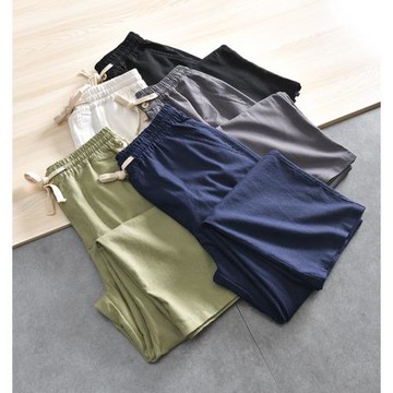 老客b入 天然亞麻 外貿男裝百搭松緊腰透氣棉麻直筒寬松休閑褲夏