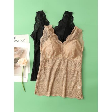 夏季薄款無鋼圈性感蕾絲免穿文胸吊帶背心100%桑蠶絲真絲女鏤空