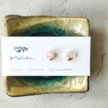 【再販】大人粉色 玫瑰石英 金繼 耳針 矽膠耳夾 耳環 小巧 簡約 職場 甜美 風格 金色 禮物 贈品