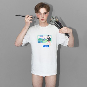 三時七有SENSECUE少年系列原創設計插畫印花寬松短袖圓領純棉T恤