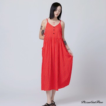 [兩件1580｜涼感洋裝]經典小圓點口袋細肩洋裝 PizzaCutFive PCF262487002