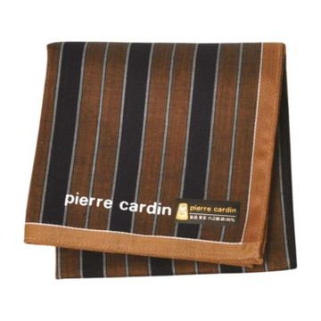 pierre cardin 日本製100%棕黑條紋經典圖騰字母LOGO手帕(棕黑系/44CM)