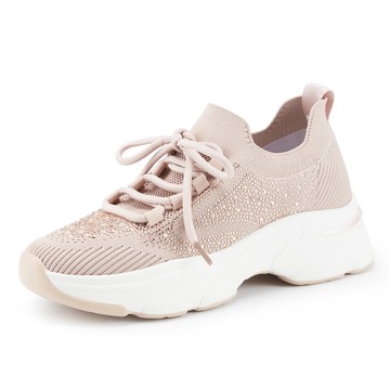 CHOiCE 透氣針織燙鑽襪式厚底綁帶休閒鞋 粉色 #37871