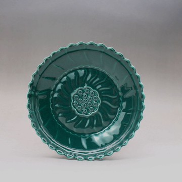 大明成化年顏色釉綠釉 葵花盤 手繪古玩古董陶瓷器仿古收藏品