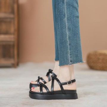 羅馬涼鞋女款夏季2025新款厚底松糕鞋仙女風學生平底涼鞋女配裙子