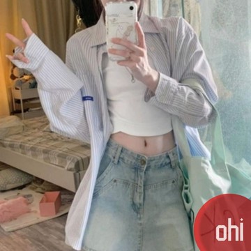 【ohi】韓系通勤藍色條紋長袖襯衫 寬鬆顯瘦上衣外套 長袖襯衫 學院風襯衫女 襯衣 襯衫 上衣 女裝 GSN2362