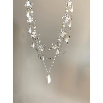 FANTAI鏤空蝴蝶流蘇珍珠項鏈女輕奢小眾精致甜酷辣妹鎖骨鏈毛衣鏈