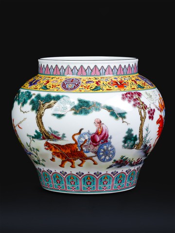 景德鎮陶瓷器仿古花瓶琺瑯彩鬼谷子下山罐瓷瓶家居客廳裝飾品擺件