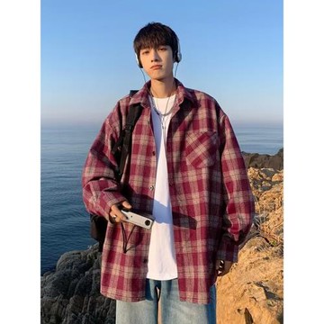 格子襯衫外套男春秋季設計感ins港風日系高級感痞帥大碼長袖襯衣