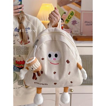可愛曲奇餅干小書包女日系ins丑萌燈芯絨小眾卡通雙肩包少女背包