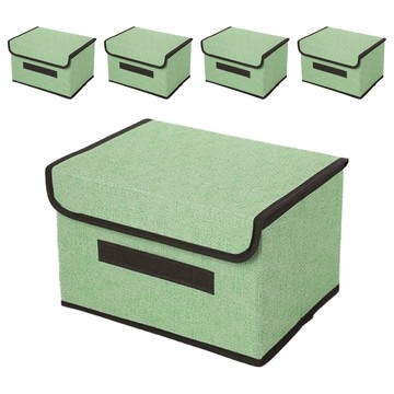 棉麻收納盒組  箱綠色  小(25x16x19cm)  5個