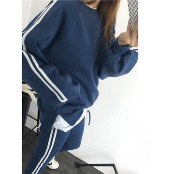 現貨韓國東大門春秋女彈力棉倆條杠休閑寬松衛衣修身褲子套裝顯瘦