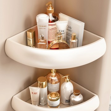 韻潔雅 奶油風浴室置物架免打孔衛生間三角籃廁所洗漱臺牆上收納轉角架子