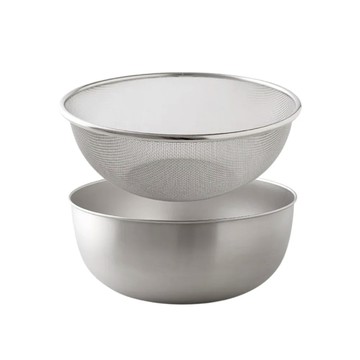 日本Arnest 逸品物創 不鏽鋼調理碗+瀝水濾網籃-24cm