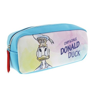 小禮堂 迪士尼 唐老鴨 奇奇蒂蒂 方形皮質拉鍊筆袋 皮質筆袋 鉛筆盒 鉛筆袋 (藍紫 頭頂)